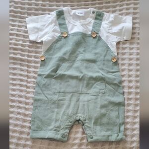 Green Overalls with White Shirt